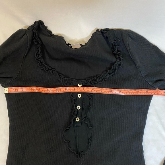 Boston Proper Ribbed Knit Pullover Top with Ruffle Scoop Neck, Size M - Picture 4 of 4